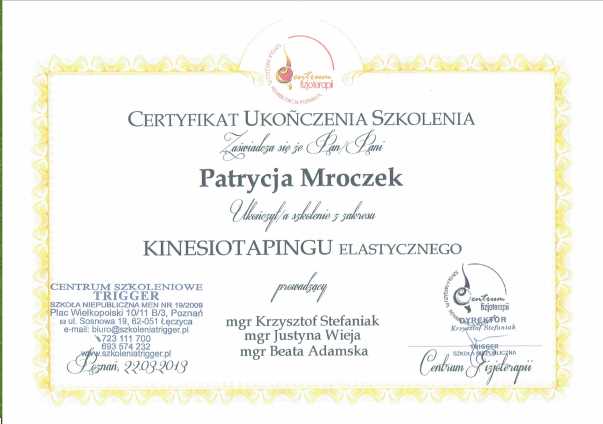 Kinesiotaping Certyfikat Patrycja Pabich