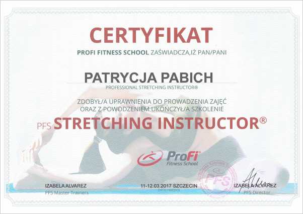 Stretching Instructor Certyfikat Patrycja Pabich