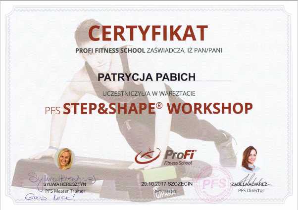 shape Instructor Certyfikat Patrycja Pabich