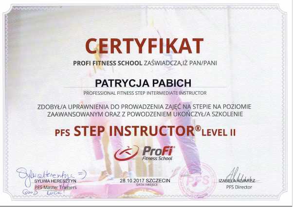 step instructor Certyfikat Patrycja Pabich