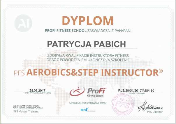 aerobics & Step Instructor Certyfikat Patrycja Pabich