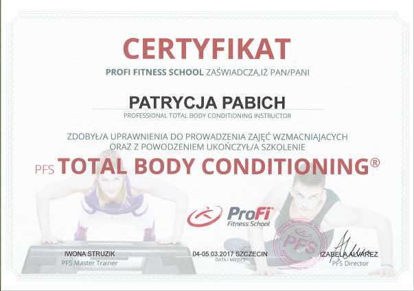 total body conditioning Certyfikat Patrycja Pabich