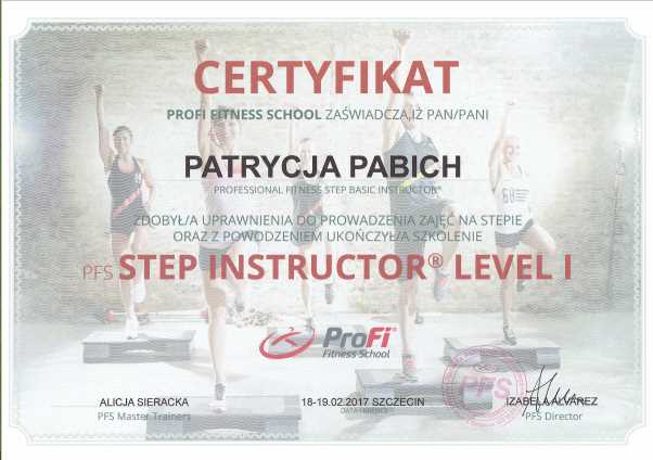 step Instructor level 2 Certyfikat Patrycja Pabich