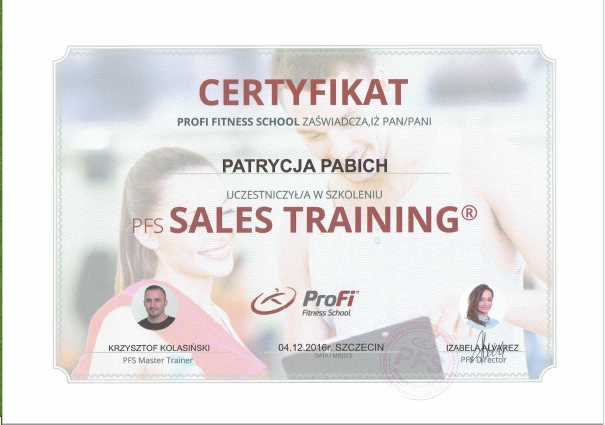 sales training Certyfikat Patrycja Pabich