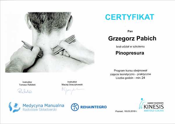 Pinopresura Certyfikat Grzegorz Pabich