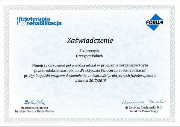 Forum uczestnictwo Certyfikat Grzegorz Pabich